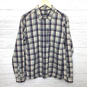 Mountain HardWear Shirt Women's Grey Purple Plaid Button Front Hiking Camping L